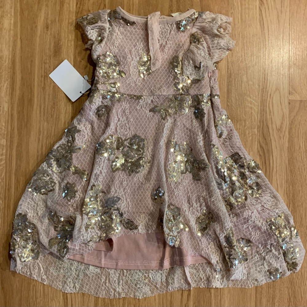 Joyfolie Pink Lace Dress with Silver Sequins